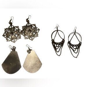 Lot of 3 Elegant Statement Trendy Silver Teardrop Earrings Cascading Chains OS